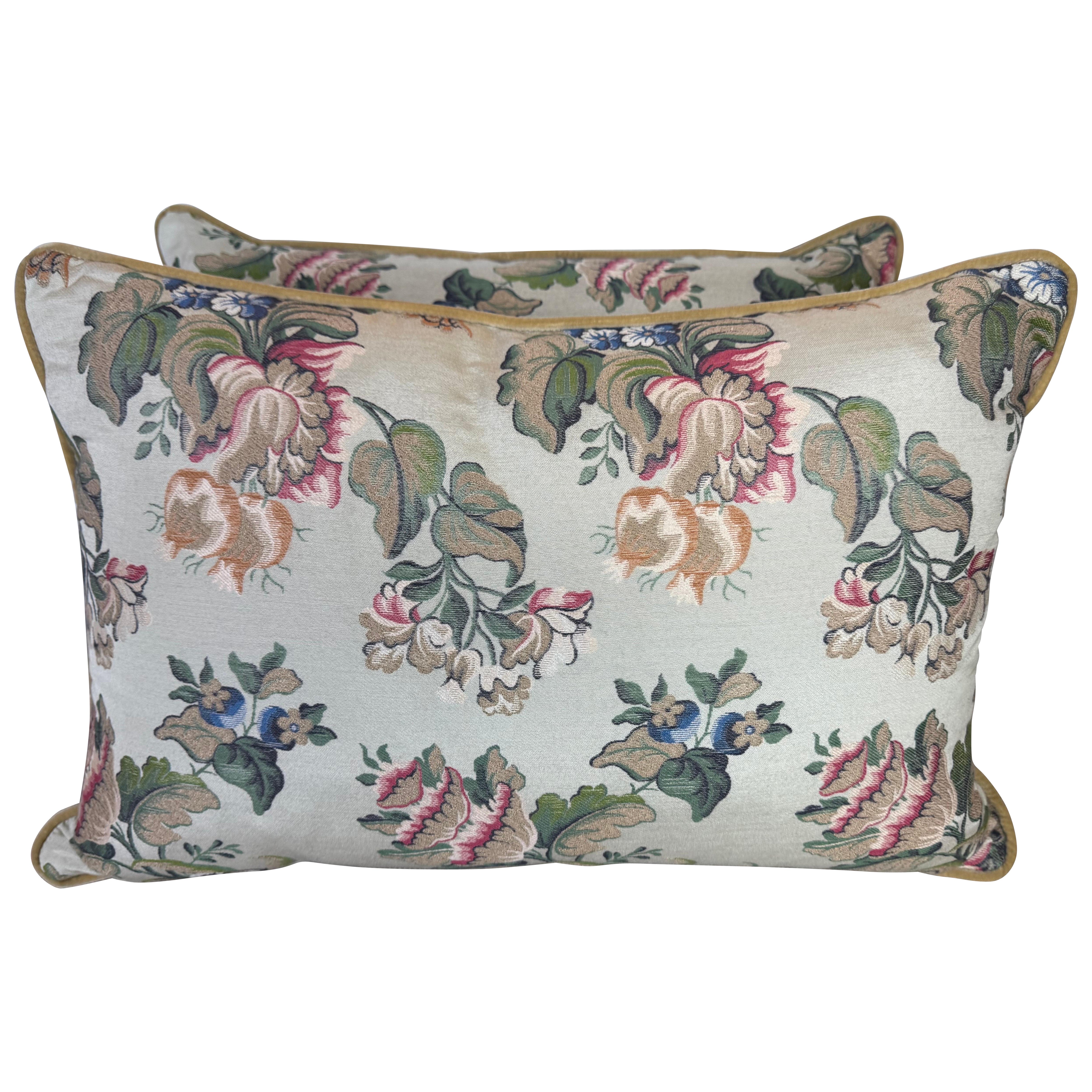 Pair of Vintage-Inspired Floral Brocade Pillows