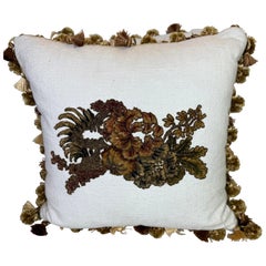 Pair of White Linen Pillows w/ French Appliques