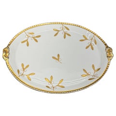 Gran bandeja de porcelana francesa de Limoges dorada para joyas