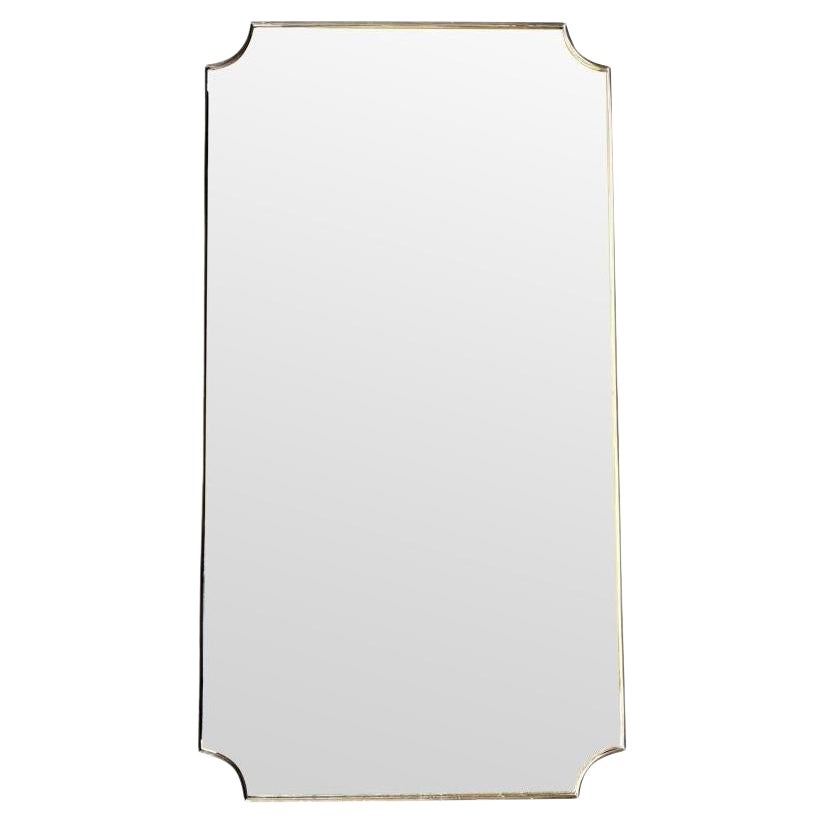 Grand miroir de paysage ou de portrait italien original des années 1950, encadré de laiton.