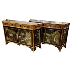 Pair of Antique English Chinoiserie Lacquered Bamboo Consoles