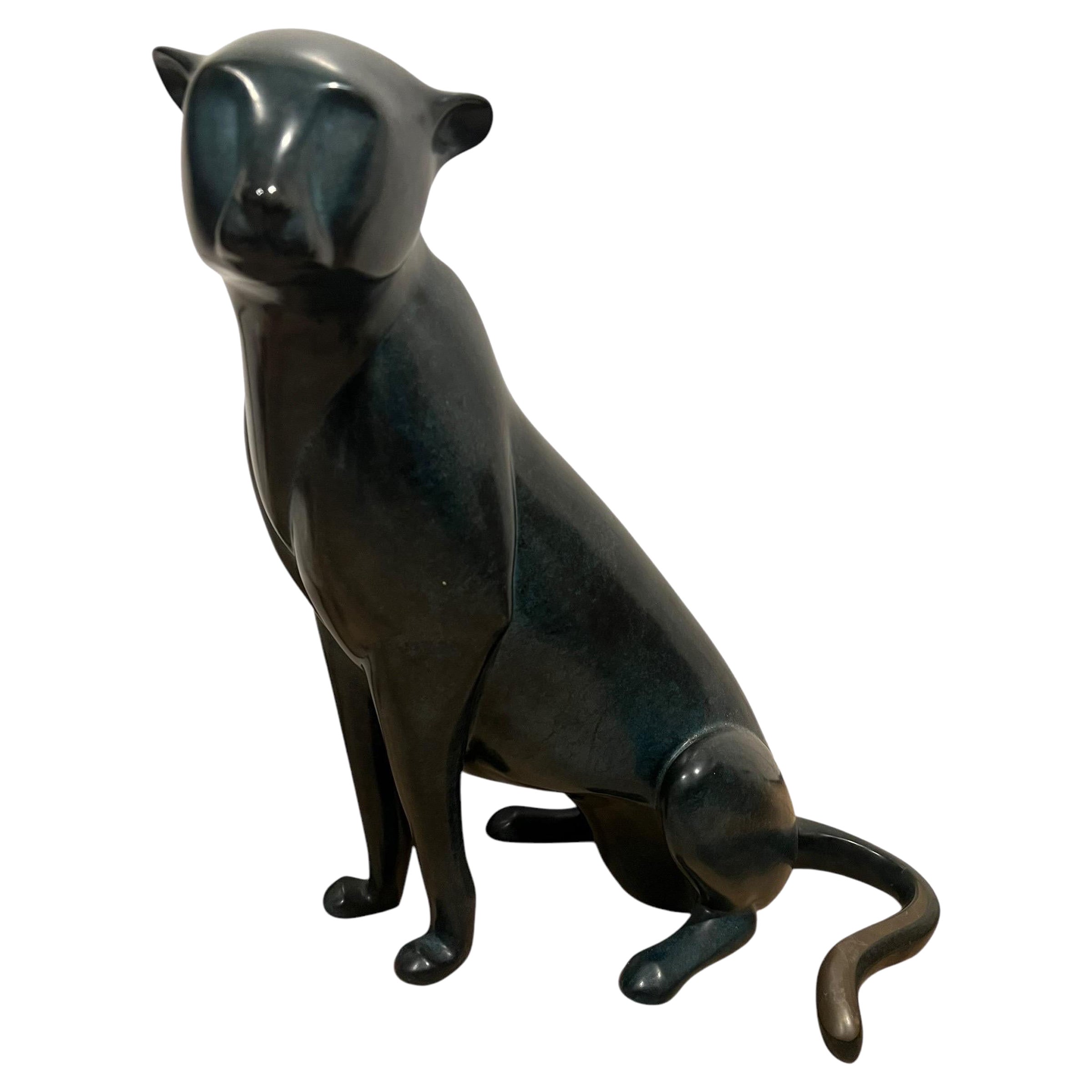 Loet Vanderveen large seated cheetah bronze sculpture