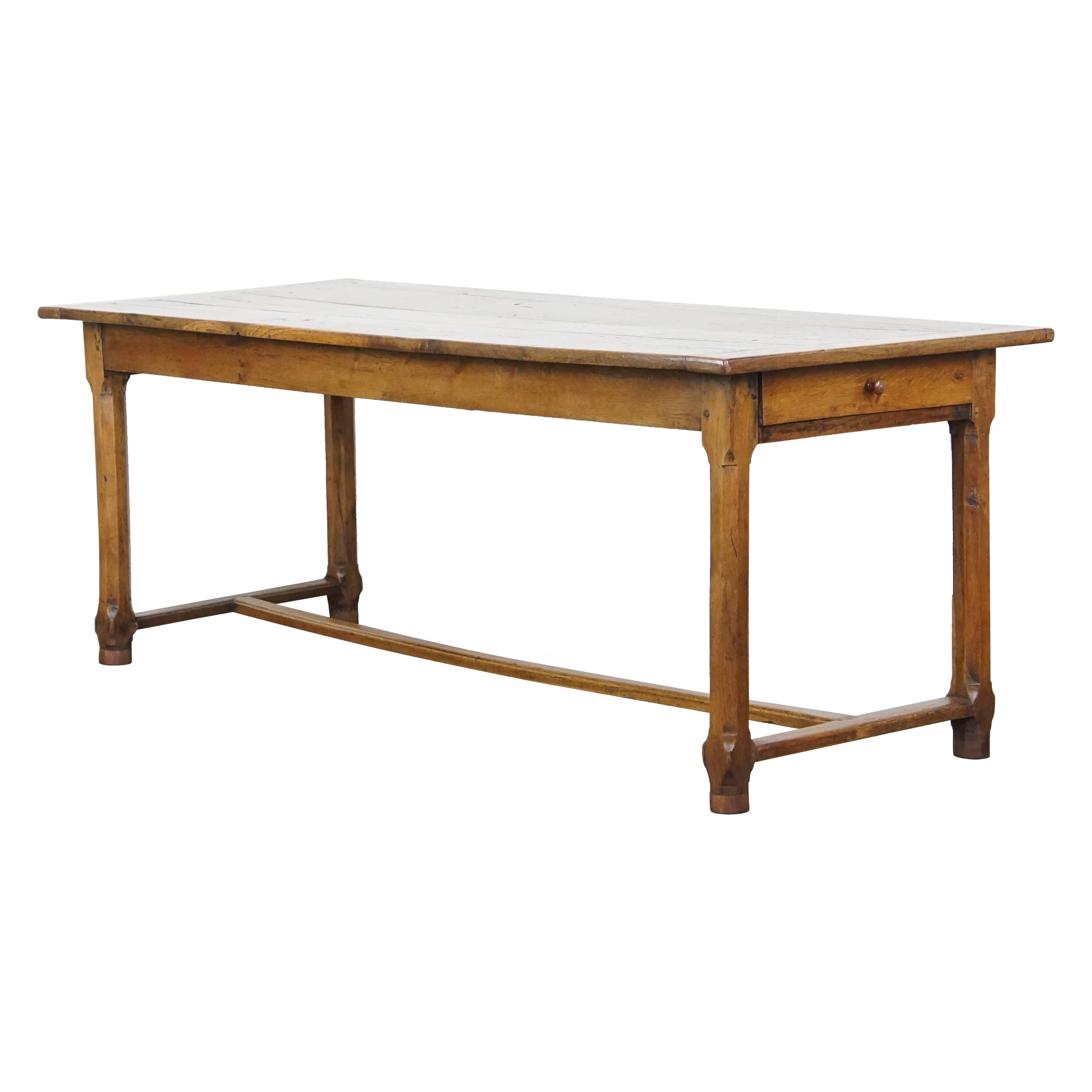 Beautiful Antique French Farmhouse Dining Table in Oak with 2 Drawers For Sale