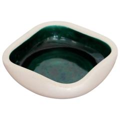 Beautiful Ceramic Bowl by Keramos Sèvres in Off-White and Green, France, 1950s