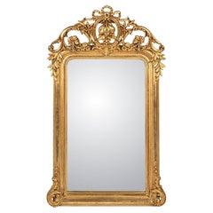 Antique 19th century French gold gilt Louis Philippe mirror with ornate crest