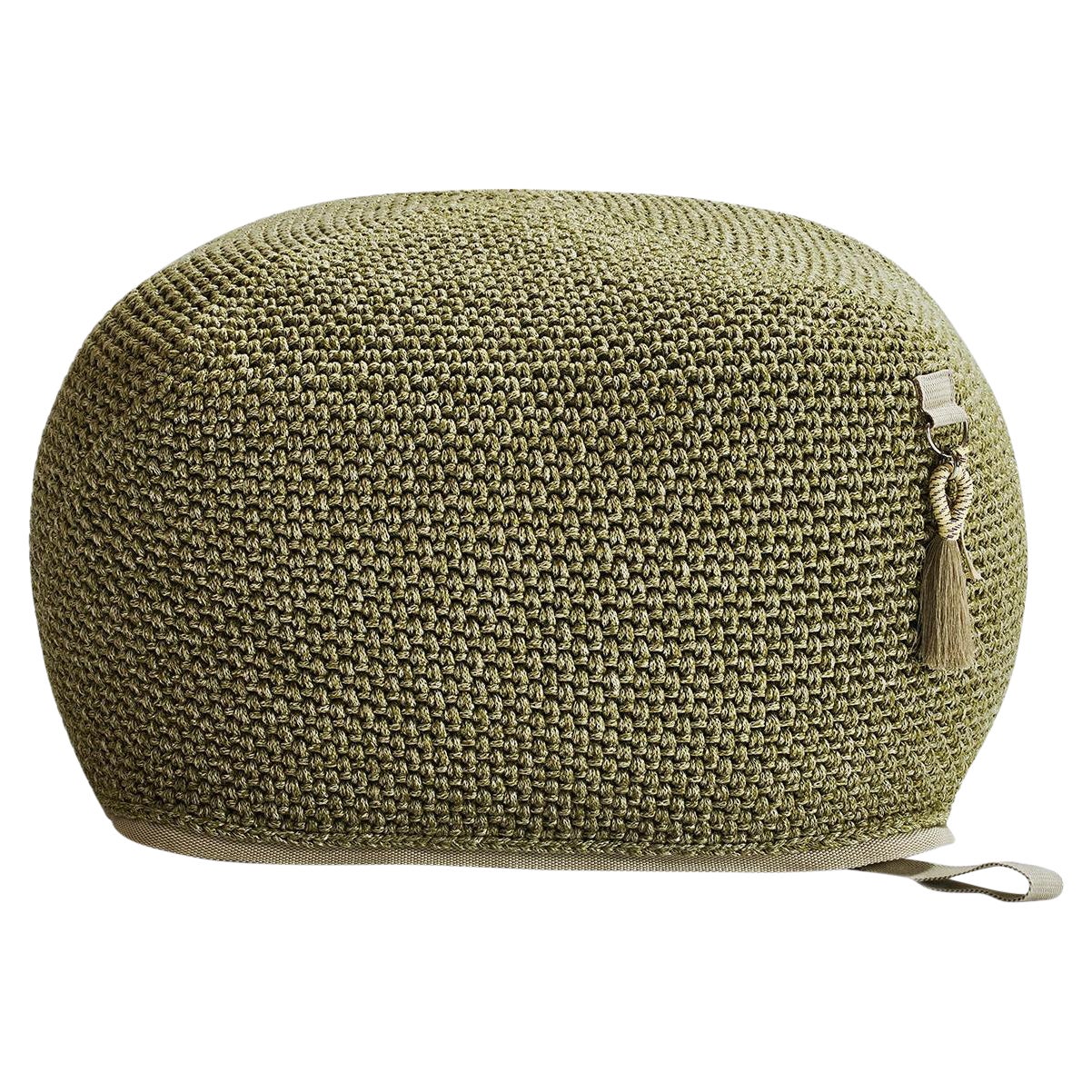 21st Century Asian Green Olive Outdoor Indoor Handmade Pouf