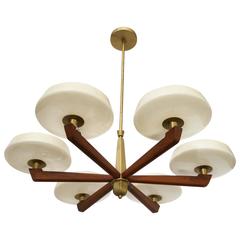 Danish Teak and Brass Oversized Chandelier, 1950s, Denmark 5