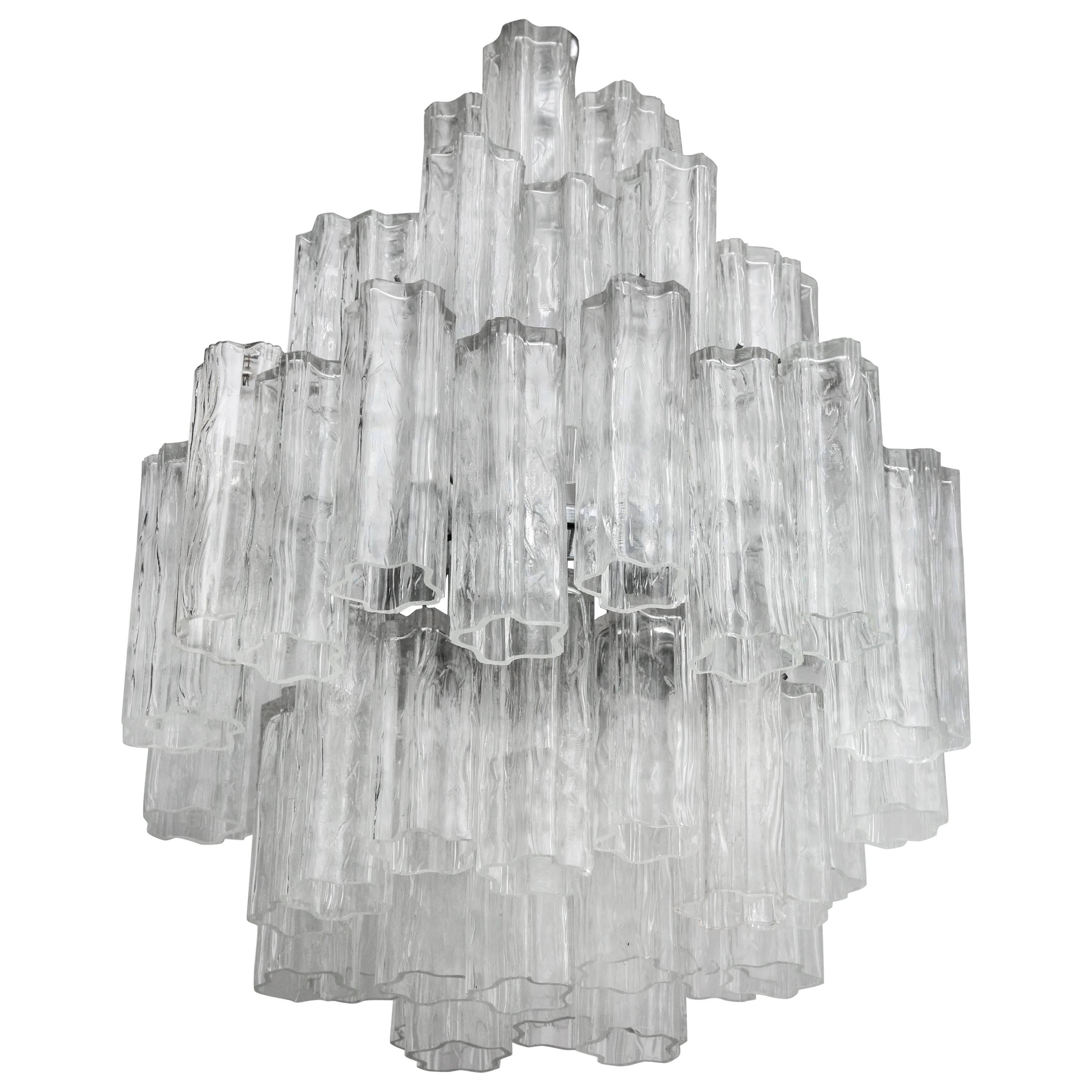 Large Four-Tier Venini Tronchi Chandelier Glass Murano Tubes, 1960s, Italy