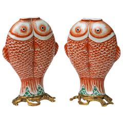 Pair of Double Carp Chinese Bronze-Mounted Export Porcelain, Qing Dynasty 11