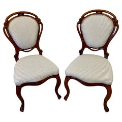 Antique Pair of Fine Quality Victorian Walnut Balloon Back Side Chairs