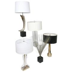Collection Mid-Century Modern Laurel Tempestino Lucite Chrome Brass Table Lamps