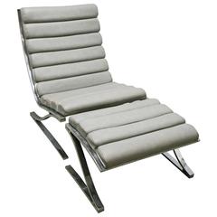 Mid-Century Modern D I A Cantilevered Chrome Lounge Chair/Ottoman