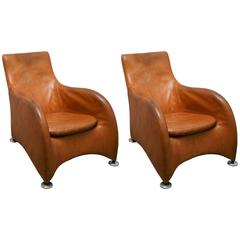 Pair of Modern Gerard Van Den Berg Montis Leather / Aluminium Loge Easy Chair