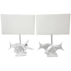 Pair of Mid-Century Modern Van Teal Sculptural Lucite Fish Table Lamps