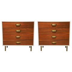 Pair of Mid-Century Modern Two-Tone Wood Cabinets Commodes Nightstands