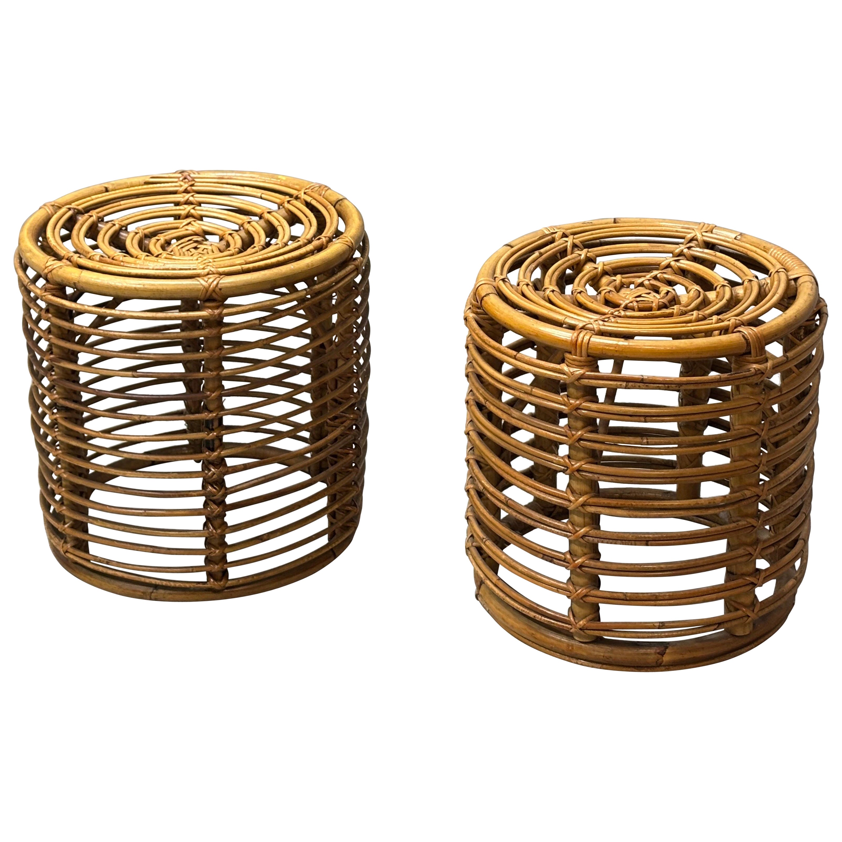 Pouf in vimini di Tito Agnoli per Bonacina, 1960s, set di 2