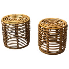 Pouf in vimini di Tito Agnoli per Bonacina, 1960s, set di 2