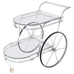Carrito de bar para té de cristal y cromo con diseño de rueda grande