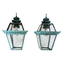 Pair Of Vintage Brass  Hanging Lanterns - 12”.75x 12”.75 x 21”