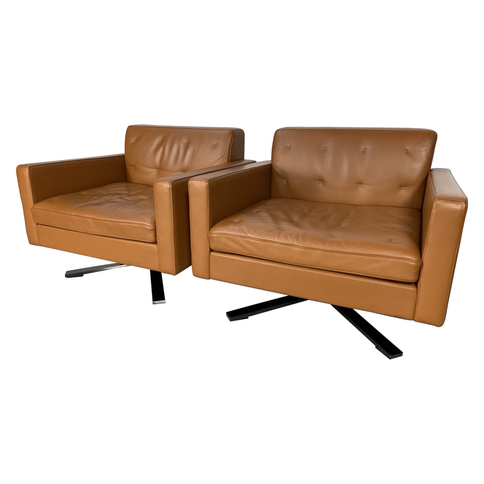 Pair of Poltrona Frau "Kennedee" Armchairs In Tan Brown "Pelle Frau SC" Leather