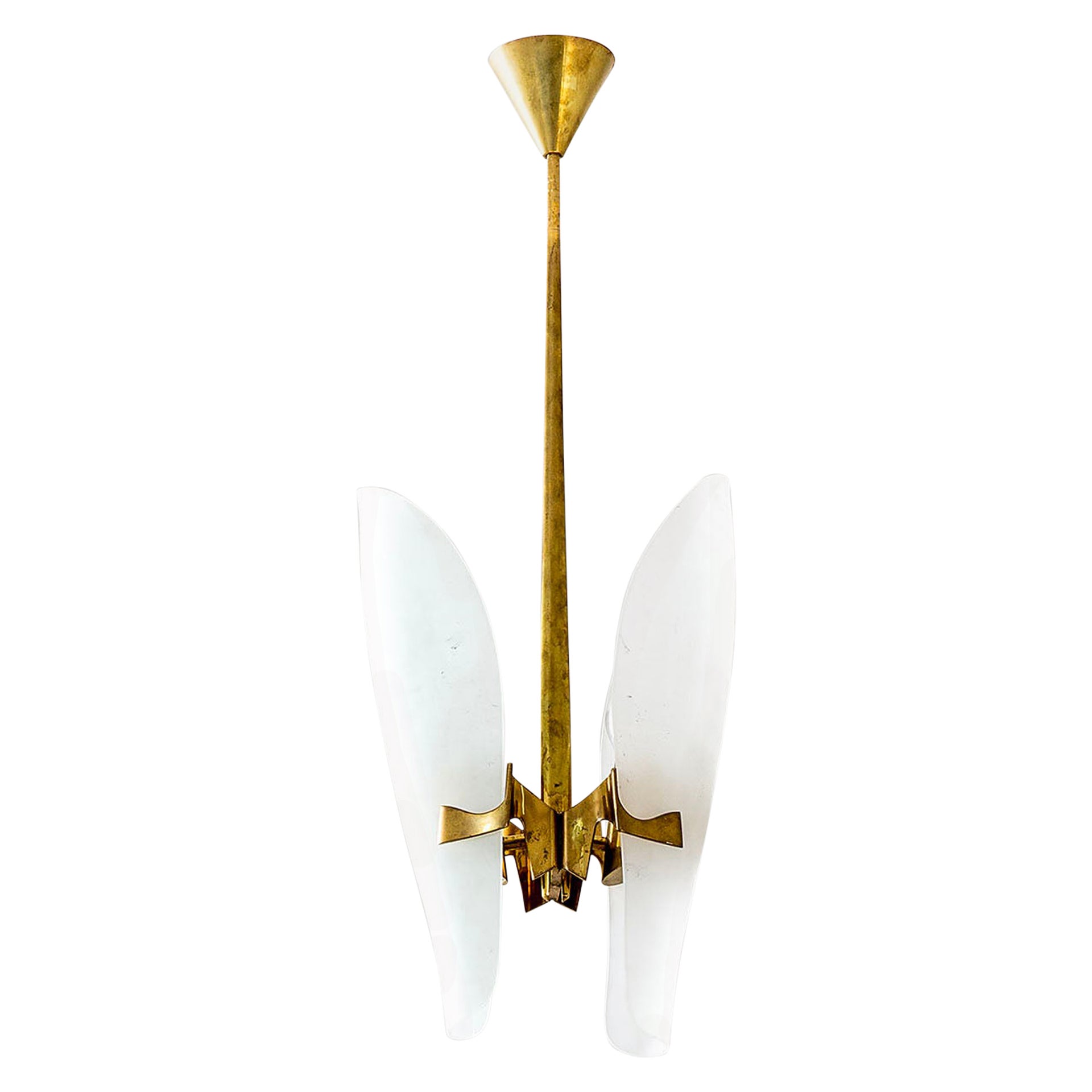 20th Century Max Ingrand Chandelier in Brass and Crystal for Fontana Arte, 1960s For Sale