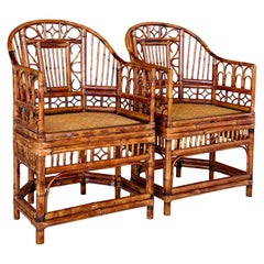 Chaises d'appoint en bambou de Brighton Pavilion restaurées au milieu du 20e siècle - Paire