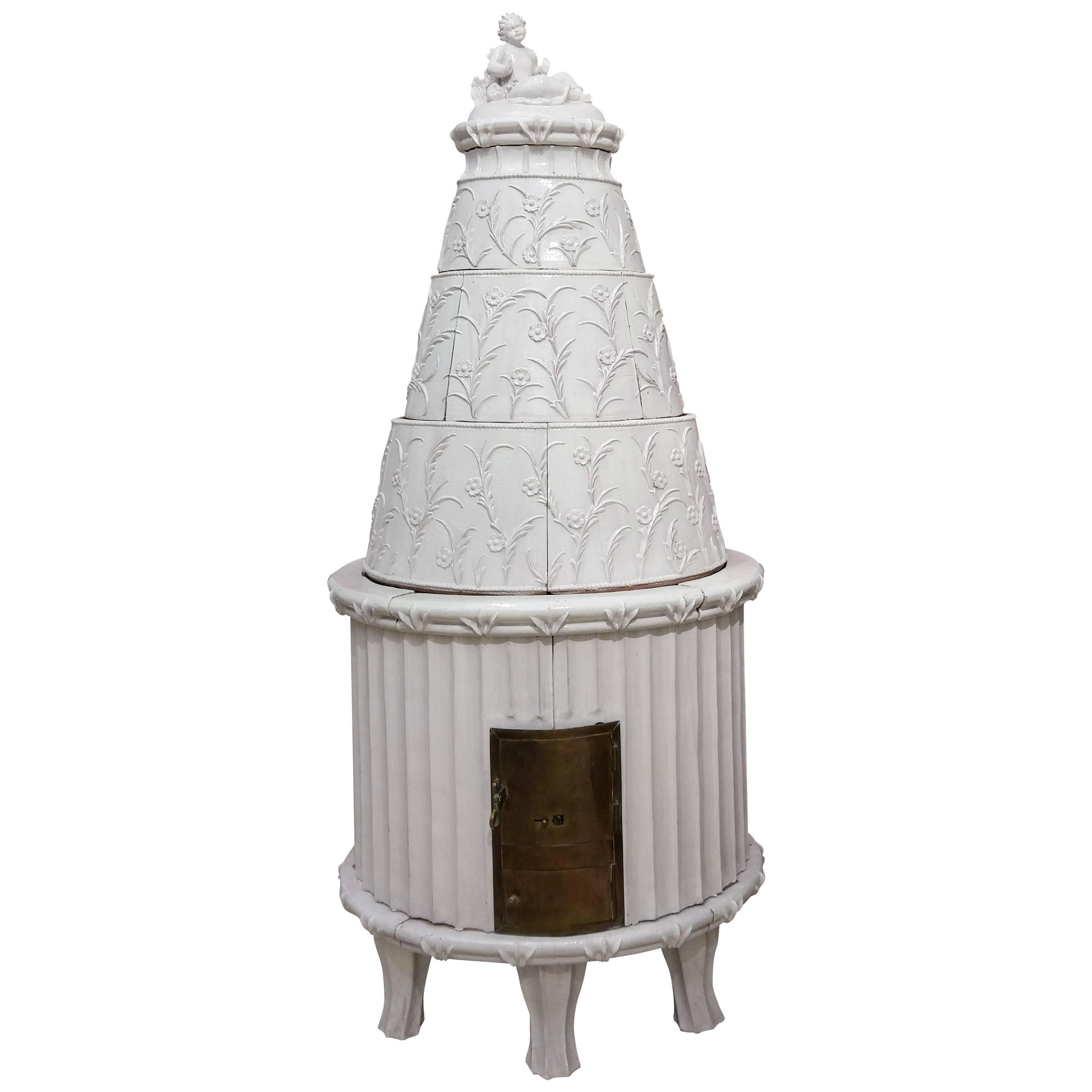 White Tile Stove by Emilie Schleiss Simandel, Austria, 1909 For Sale