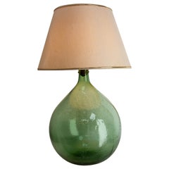 French Table Lamp Mounted on Green Glass Bottle Demijohns Lady Jeanne or Carboy