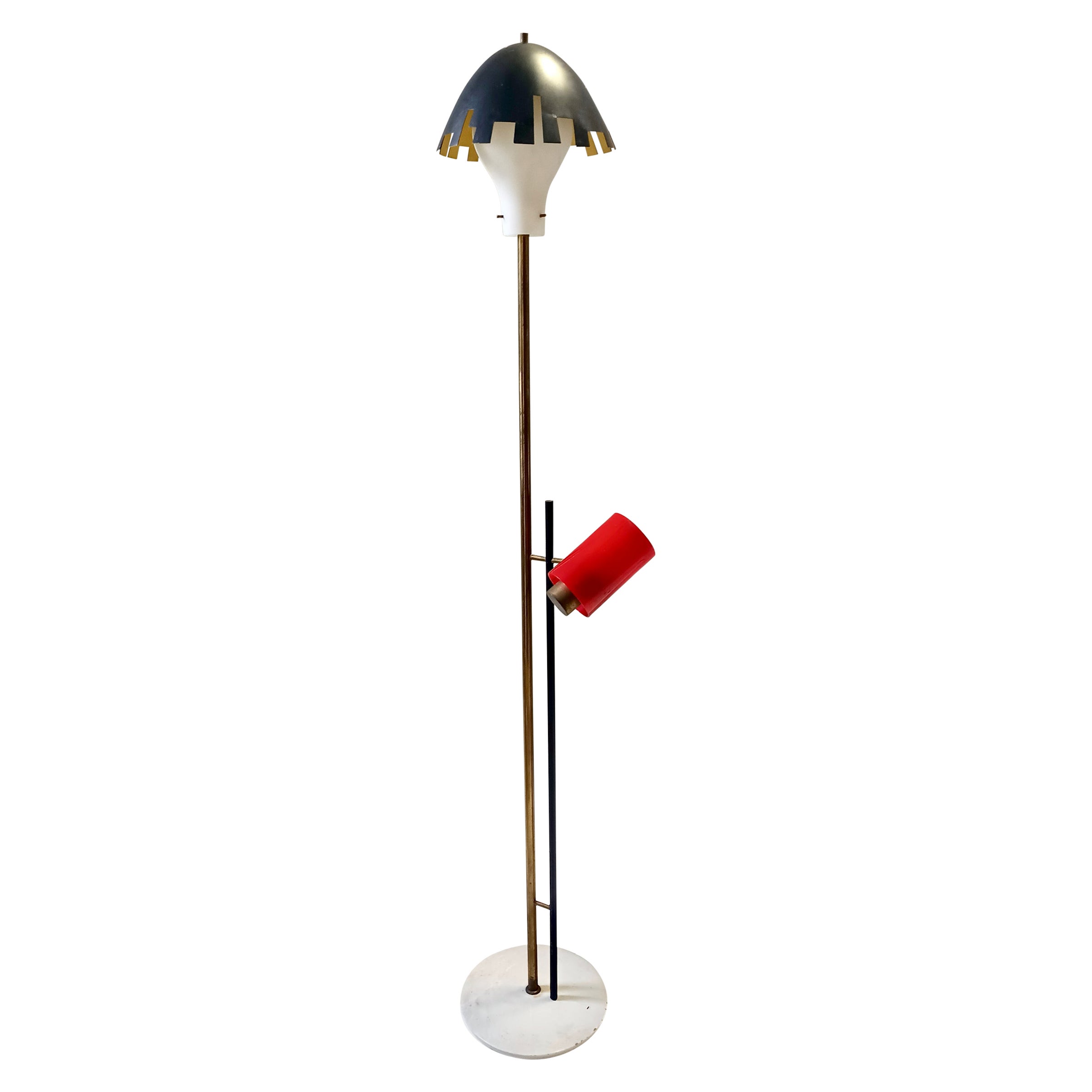Rare Experimental Brass, Aluminum, and Glass Floor Lamp by Arredoluce, Italy For Sale
