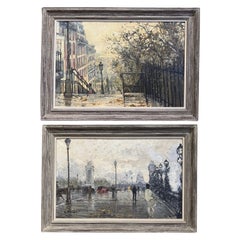 Coppia di dipinti olio su tela di scene parigine francesi della metà del secolo scorso firmati A. Lamague