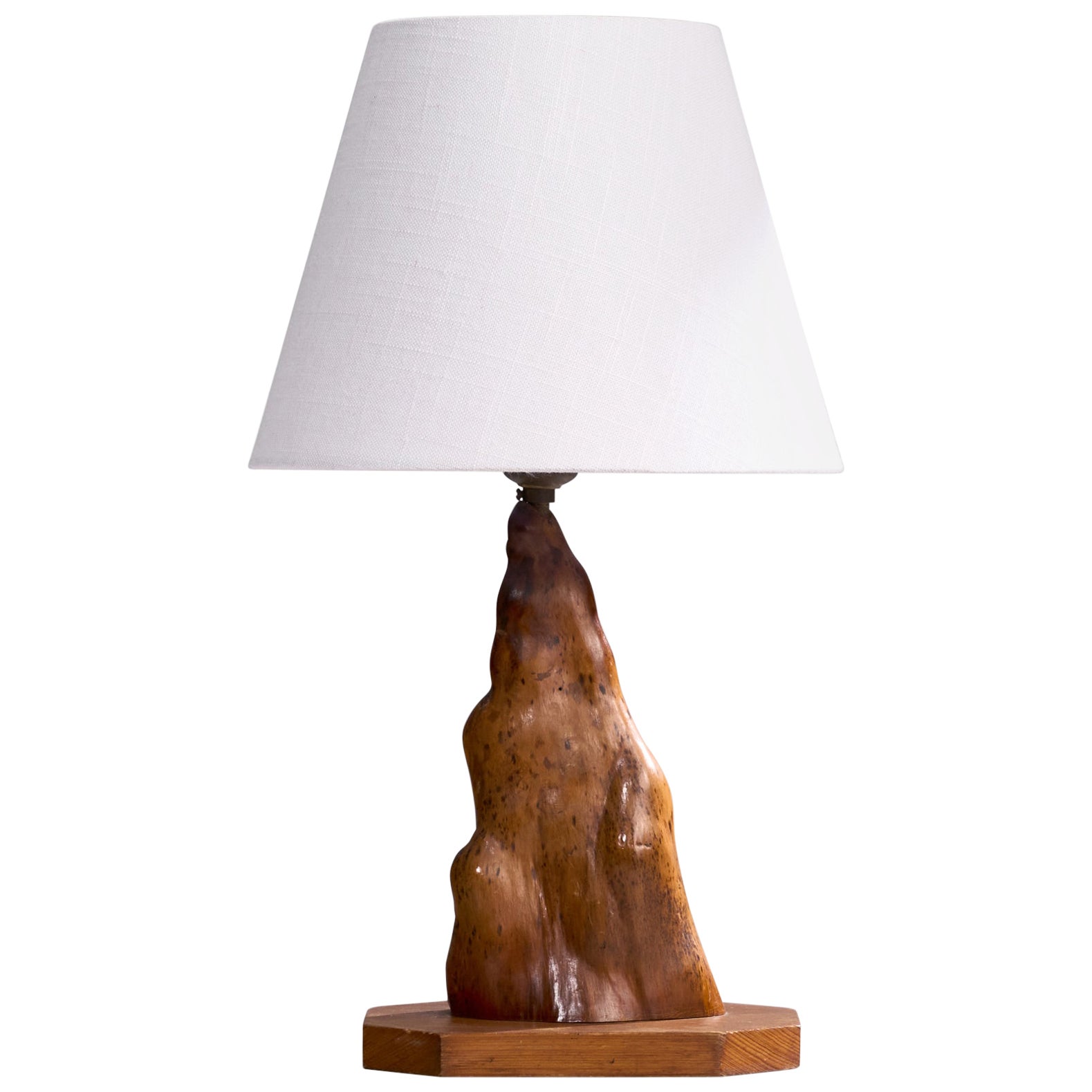 American Craft, Table Lamp, Wood, Brass, USA, 1960s