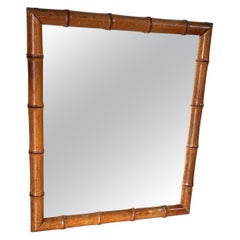 1940s French Riviera  Faux Bamboo Mirror, Natural Brown & Beige Tones