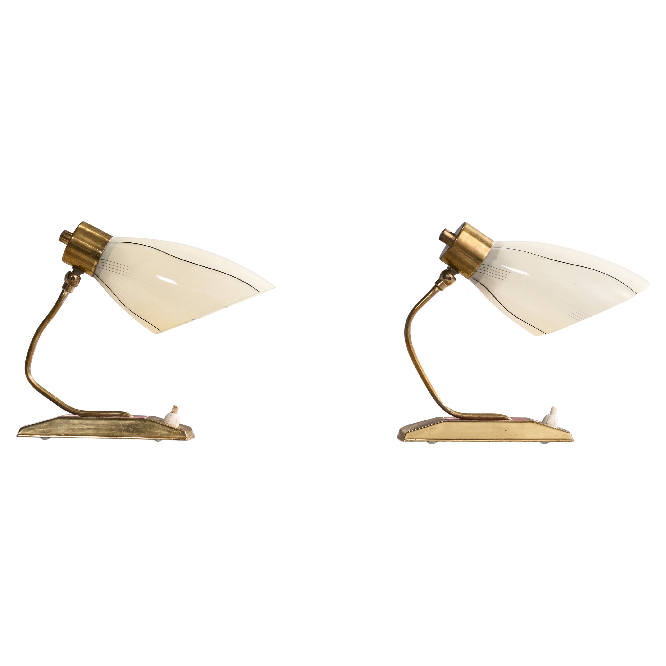 French Designer, Table Lamps, Brass, Metal, Glass, France, 1950s For Sale