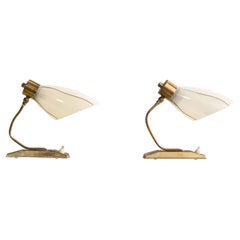 French Designer, Table Lamps, Brass, Metal, Glass, France, 1950s