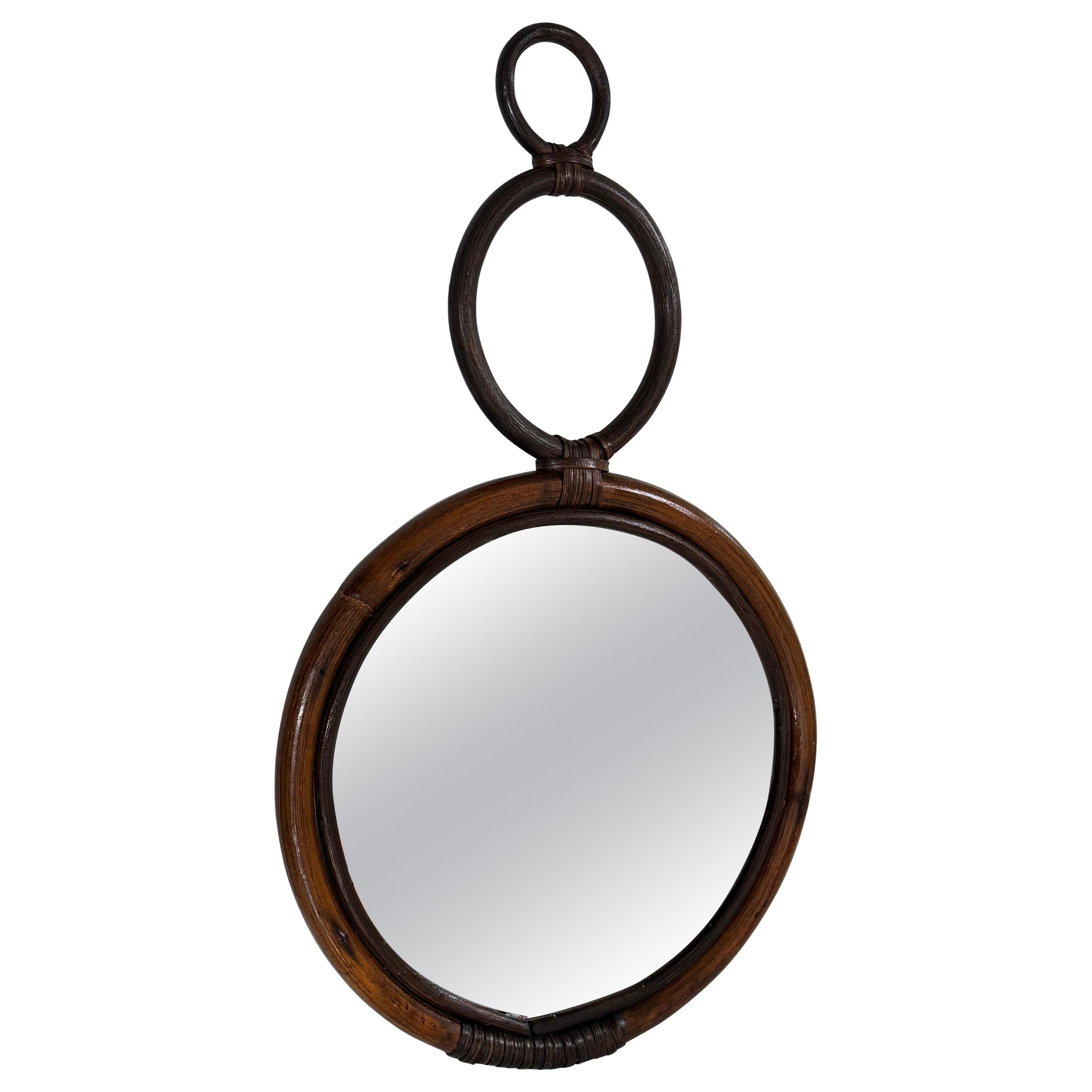 Miroir médaillon à trois cercles, rotin, style provincial français des années 1960 en vente