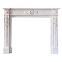 Petite and Fine French Louis XVI style Carrara Marble Fireplace