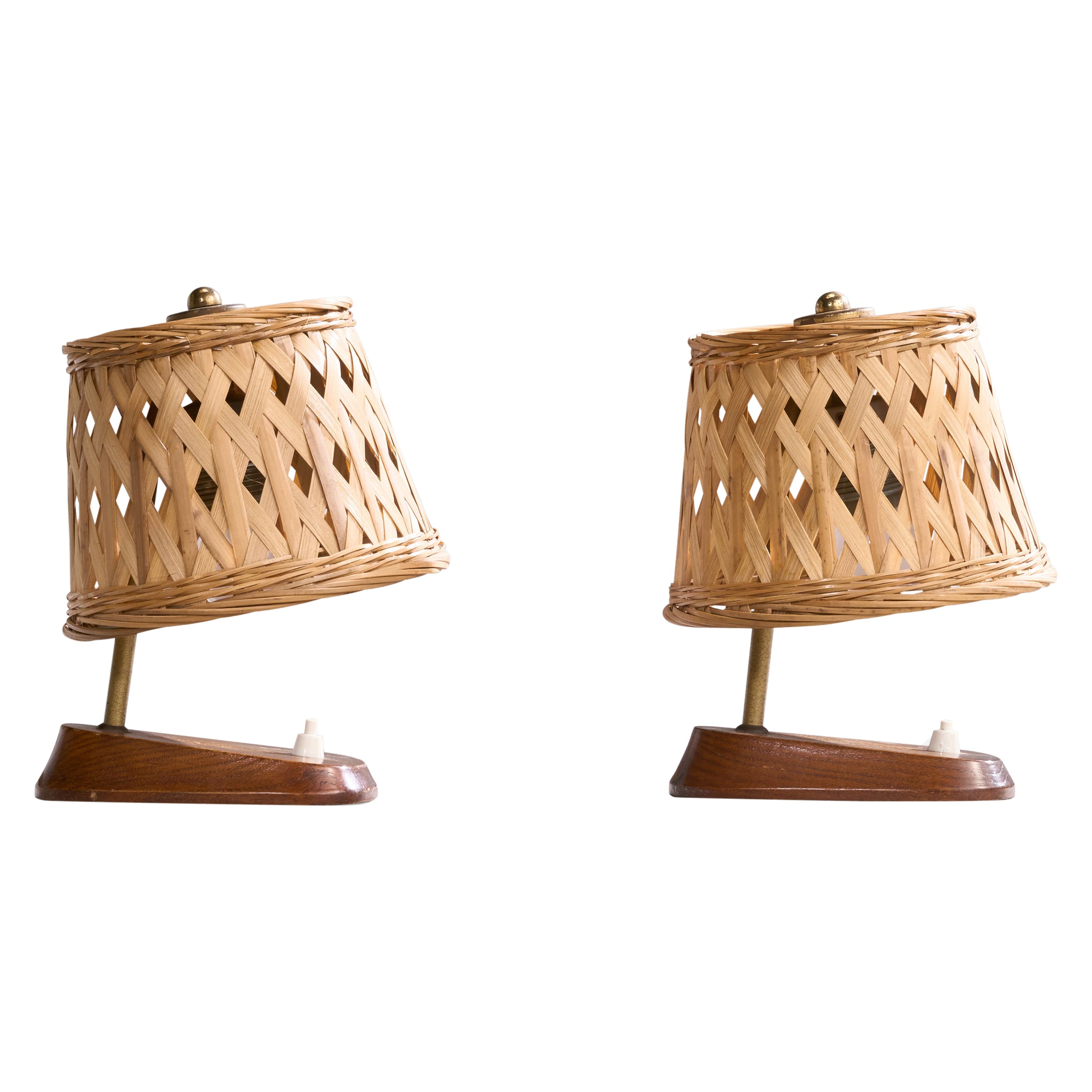 Görlitz, Lampade da tavolo. Teak, ottone, rattan, Germania, anni '60 in vendita