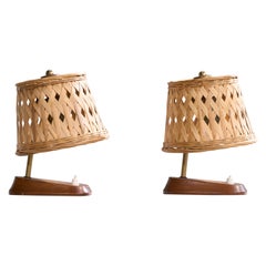 Görlitz, Lámparas de mesa. Teca, latón, ratán, Alemania, años 60