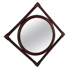Vintage 1960s French Rattan Mirror, Convertible Triangle-to-Square Design