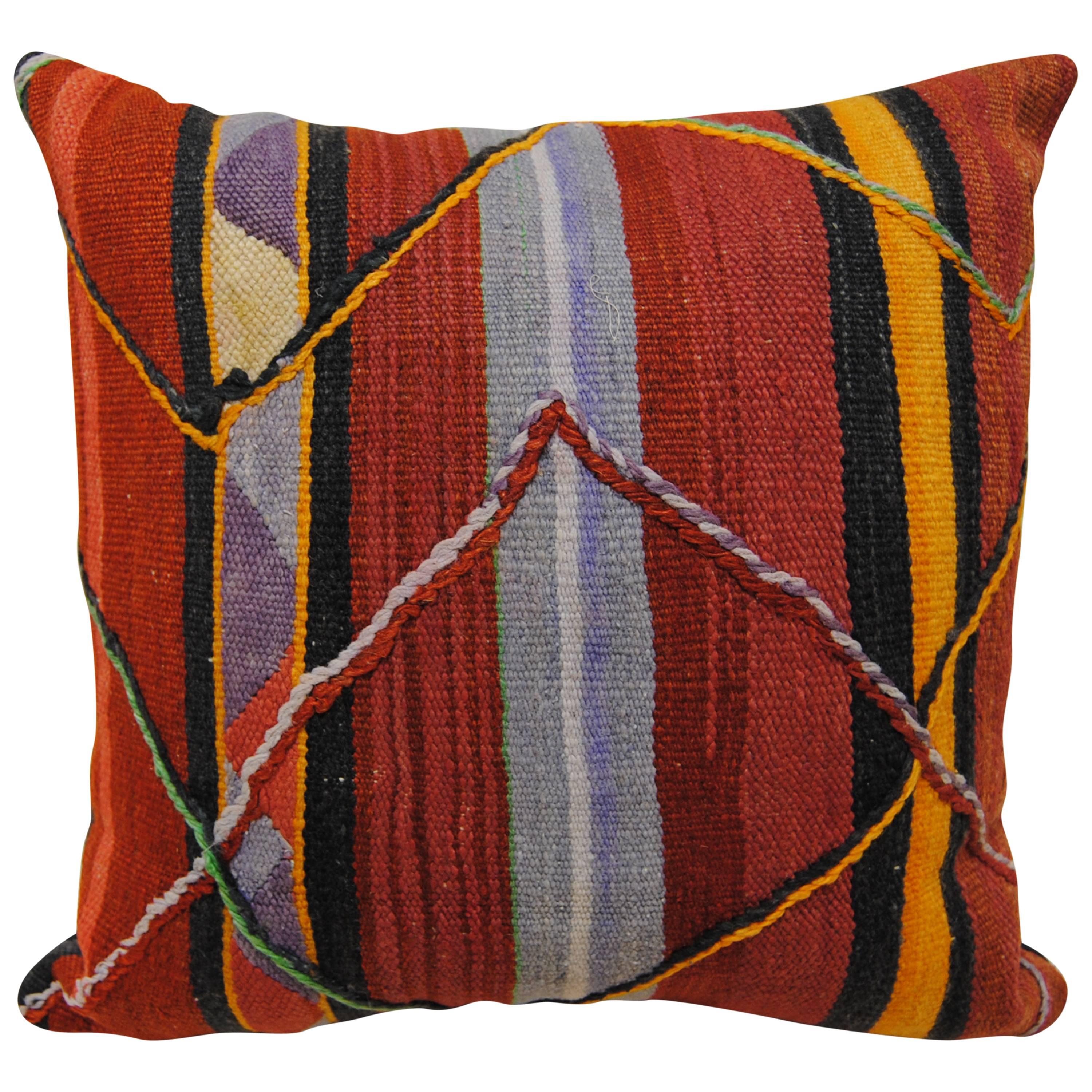 Custom Pillow Cut from a Vintage Hand Loomed Wool Moroccan Berber Rug For Sale