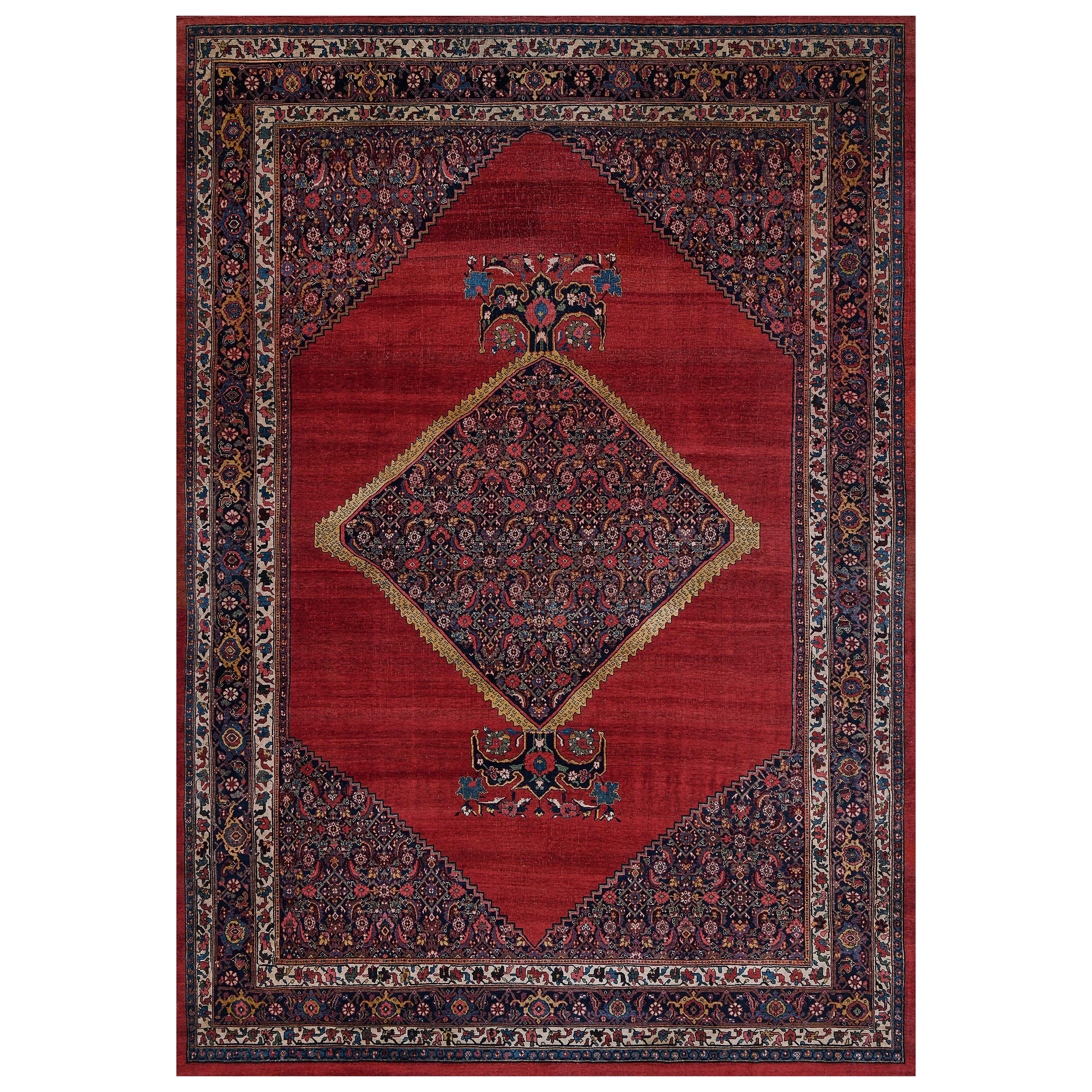 Ancien tapis persan Bidjar traditionnel rouge en laine tissé à la main
