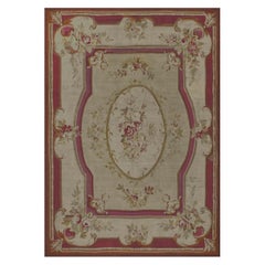 Antique Hand-knotted Wool Traditional Red French Aubusson Rug