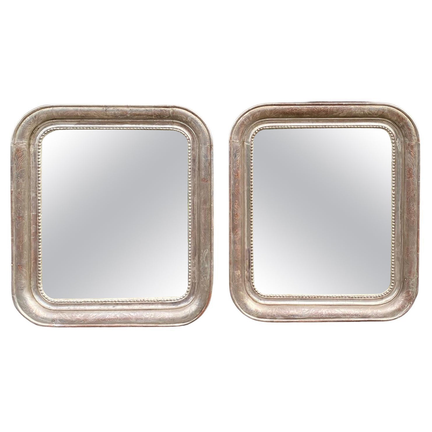 Pair of Silvered Leaf Louis Philippe Style Mirrors
