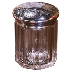 Antique Early 20th Century French Glass Candy Jar with Silver Lid