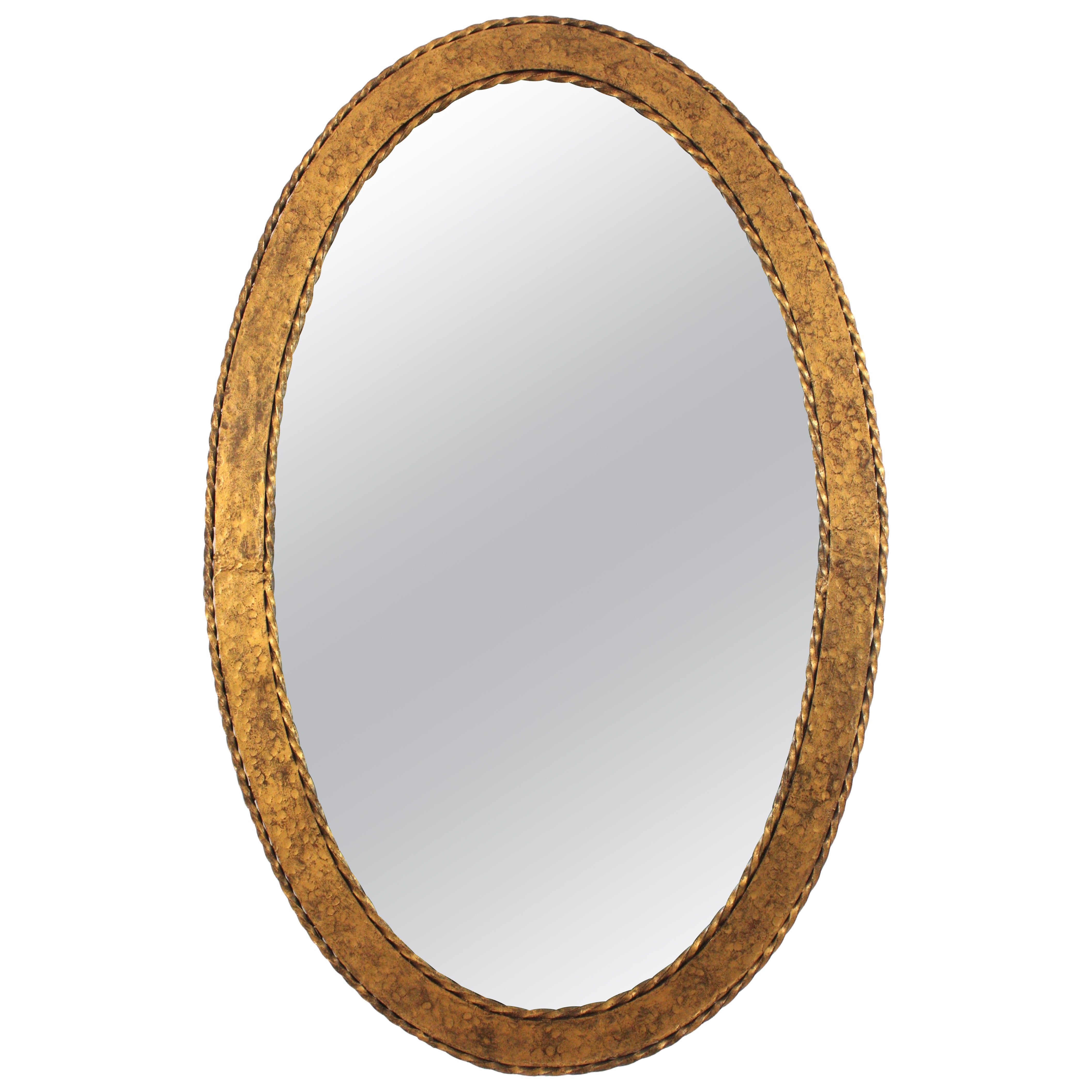 Oval Mirror in Gilt Wrought Iron, Spain 1950s