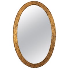 Oval Mirror in Gilt Wrought Iron, Spain 1950s
