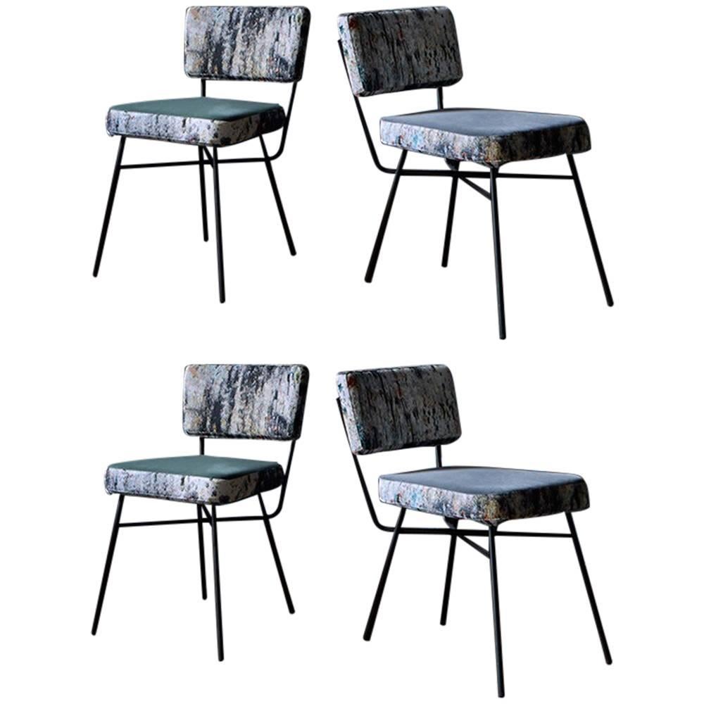 Arflex Elettra Dining Chairs in Martyn Thompson Studio Fabric, Set of Four For Sale