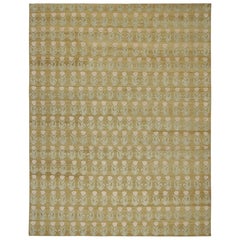 Rug & Kilim’s Block Print Custom Rug Design in Gold with Pink and Green Florals
