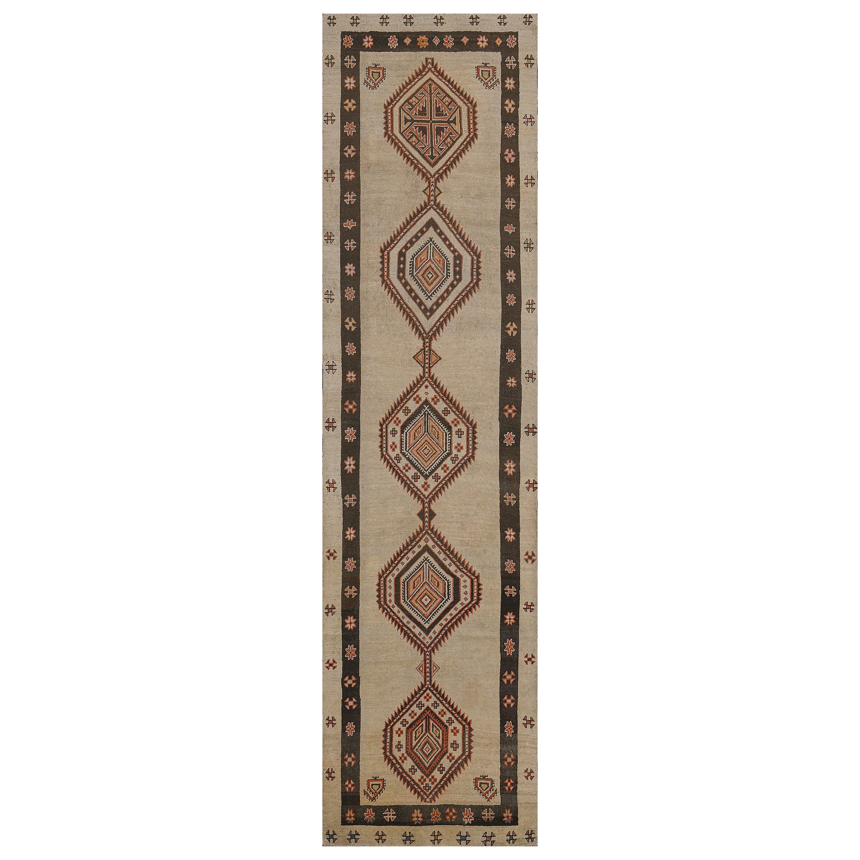 Antique Circa-1900 Wool Handwoven Wool Persian Serab Runner