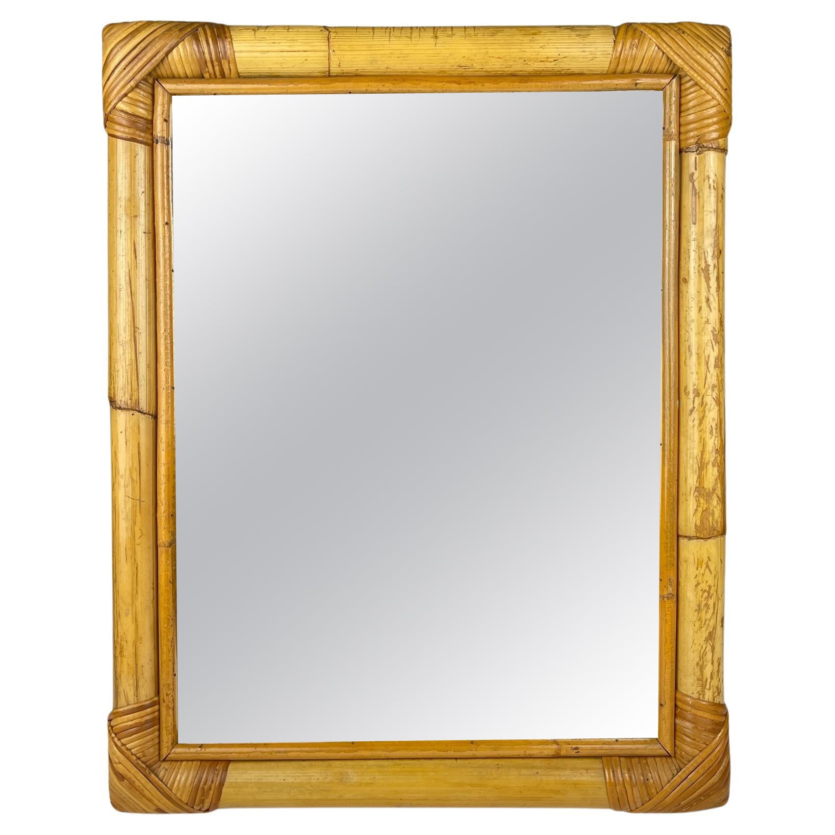 Mid-Century Bamboo Wall Mirror, Italy, 1960s For Sale